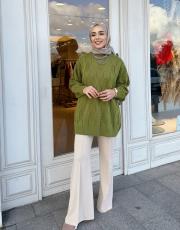 halka örme triko kazak yağ yeşili