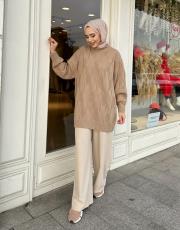 halka örme triko kazak camel 3