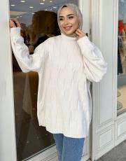 halka örme triko kazak ekru