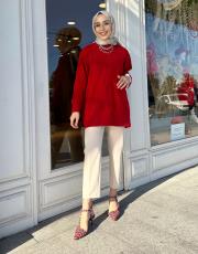 halka örme triko kazak kırmızı