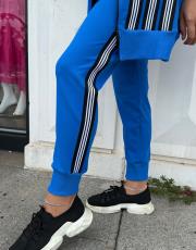 hare şerit detaylı eşofman altı saks 4