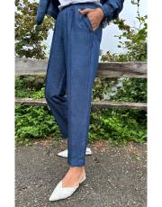 kot görünümlü tensel havuç pantolon lacivert