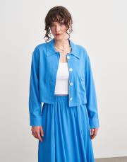 plane keten crop ceket mavi 2