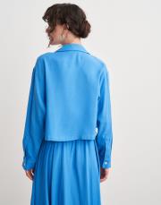 plane keten crop ceket mavi 4