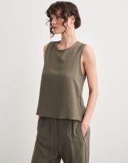 moon organik sıfır kol bluz haki 2