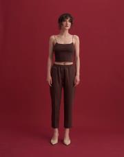 aster beli lastikli havuç kesim pantolon kahve