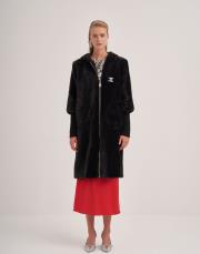 trikolu kapişonlu angora kap siyah 4