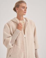 trikolu kapişonlu angora kap bej