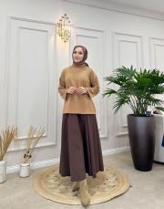 düşük omuz balıkçı yaka triko kazak camel 5