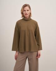 düşük omuz balıkçı yaka triko kazak haki 4