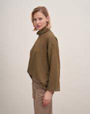 düşük omuz balıkçı yaka triko kazak haki 5