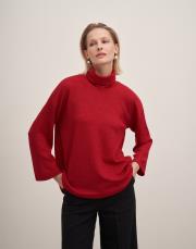 düşük omuz balıkçı yaka triko kazak kırmızı