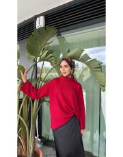 düşük omuz balıkçı yaka triko kazak kırmızı 5