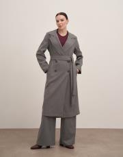 sador astarlı kuşaklı ceket gri