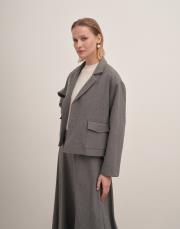 maqada astarlı cepli kısa ceket gri