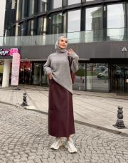 alesi maxi boy suni deri etek bordo