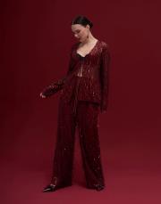 alexander pul payetli kısa tasarım tunik bordo 3