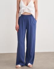 zaina beli lastikli bol paça pantolon indigo