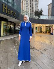 gömlek yaka triko elbise saks