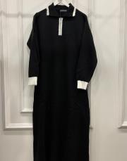 gömlek yaka triko elbise siyah