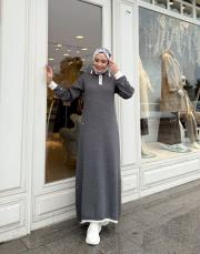 gömlek yaka triko elbise gri