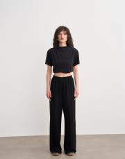 carina nervürlü palazzo pantolon siyah