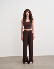 carina nervürlü palazzo pantolon kahve