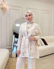 kolu broşlu üçlü takım bej 5