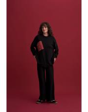 celia pile detaylı palazzo pantolon siyah 5