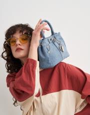 ithal kilit detay denim çanta mavi