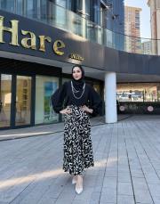 desenli saten etek siyah