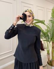 jayla tensel arkası fermuarlı bluz siyah