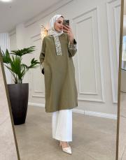 alessa keten uzun tunik haki