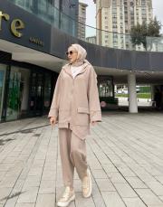 carla üç iplik cep detaylı hırka vizon 2