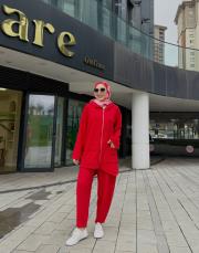 carla üç iplik cep detaylı hırka kırmızı 2