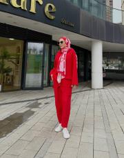 carla üç iplik cep detaylı hırka kırmızı 3