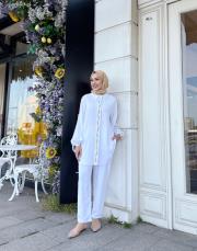 begonıa pamuk keten nakışlı gömlek beyaz