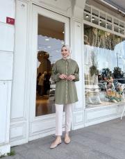 begonıa pamuk keten nakışlı gömlek haki 2