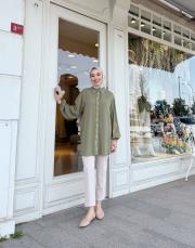 begonıa pamuk keten nakışlı gömlek haki 3