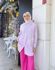 desa çizgili nakışlı gömlek pembe