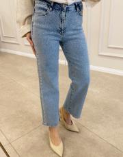 taşlı straight jean pantolon mavi