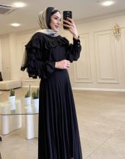 merly yakası bağlamalı şifon tunik siyah