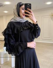 merly yakası bağlamalı şifon tunik siyah 2