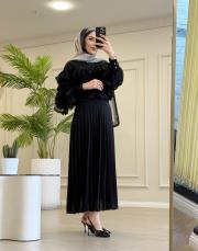 merly yakası bağlamalı şifon tunik siyah 3