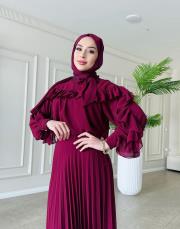 merly yakası bağlamalı şifon tunik bordo