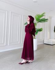 merly yakası bağlamalı şifon tunik bordo 3