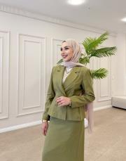 belinda pamuklu kruvaze ceket yağ yeşili 4