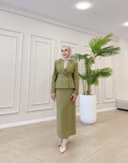 belinda pamuklu kruvaze ceket yağ yeşili 5