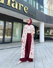 betty desenli gömlek elbise bordo 5