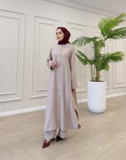 sandra tensel gömlek elbise bej 2